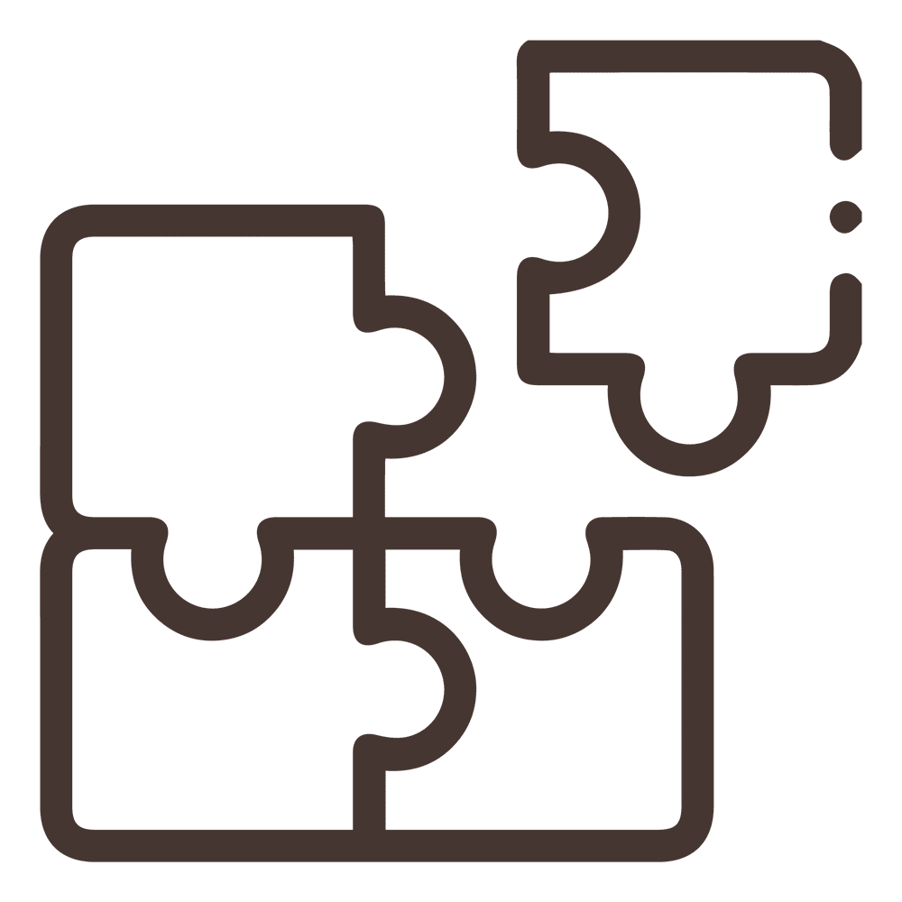 Icona di 4 pezzi di puzzle con un pezzo staccato che va a completare il puzzle - Supporto per caregiver